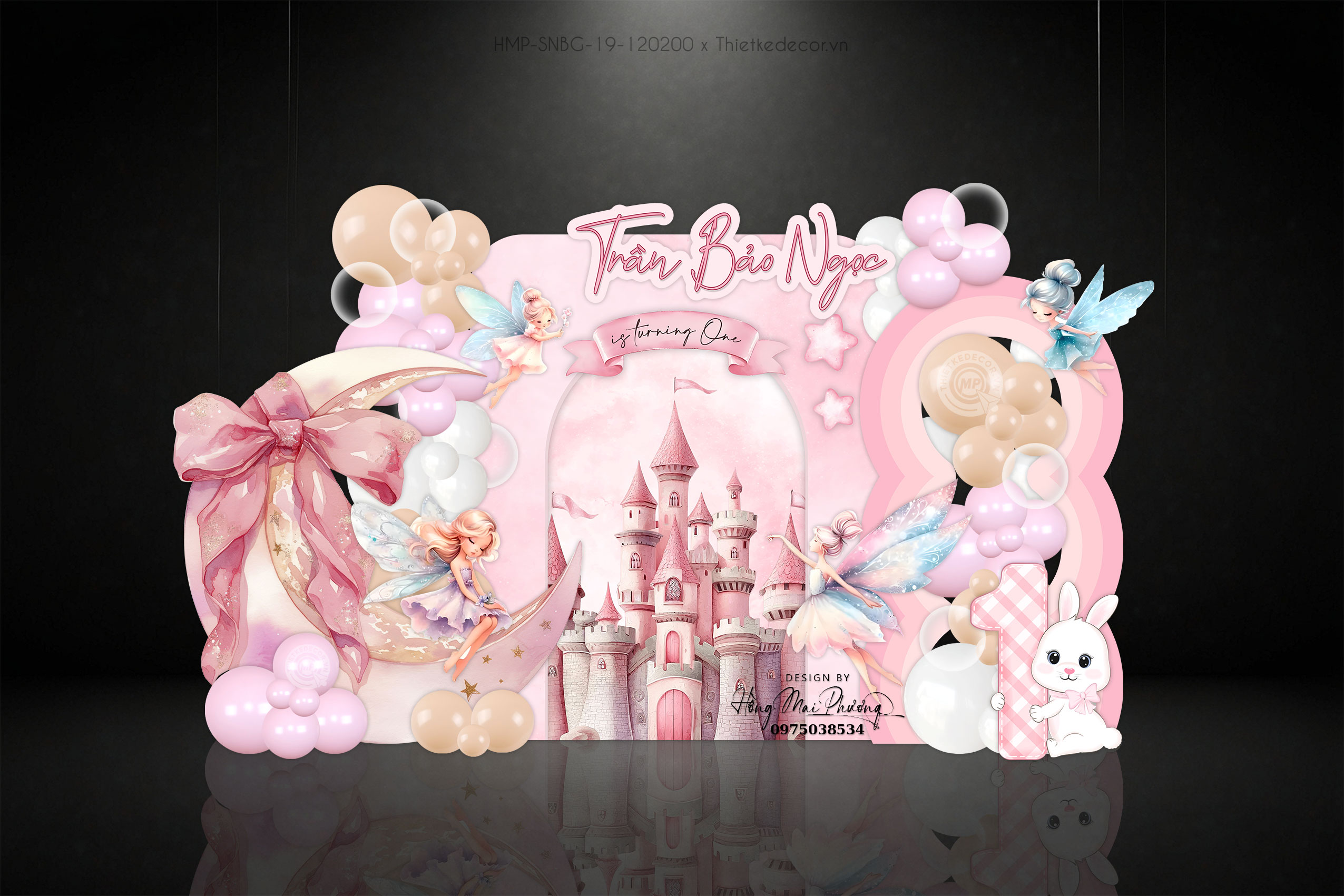 Sinh nhật bé gái tone hồng Fairy và lâu đài